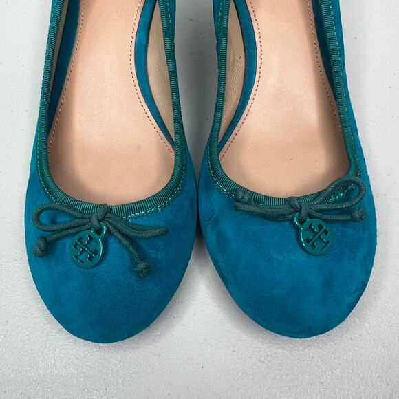 Tory Burch Teal Suede Chelsea Ballet Wedges Size 7 - Picture 4 of 9